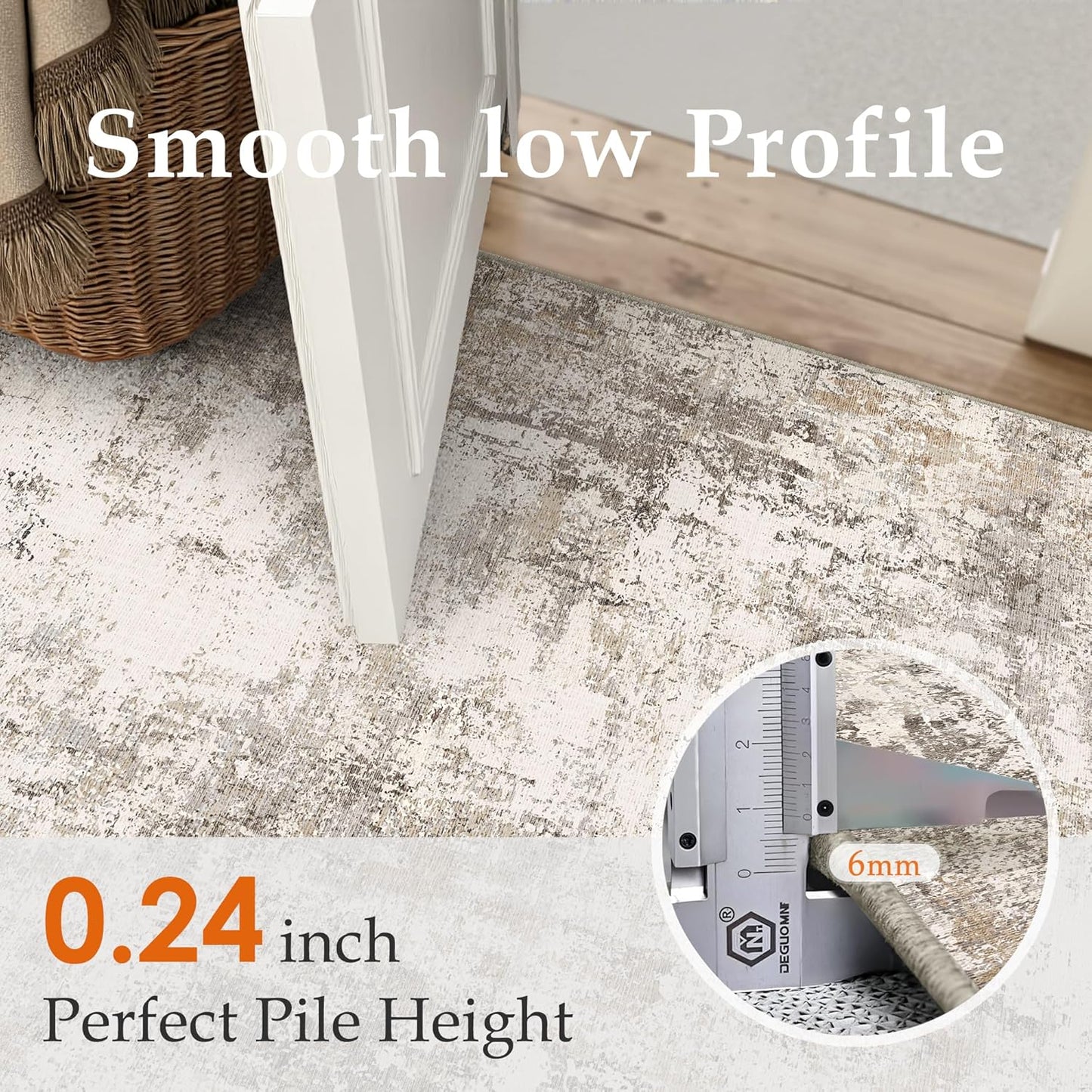 4x4 Washable Round Rug Brown Grey Neutral Abstract Entryway Non Slip Low Pile Area Rug Living Room Bedroom Indoor Doormat Soft Carpet for Entrance Bathroom Office Kitchen