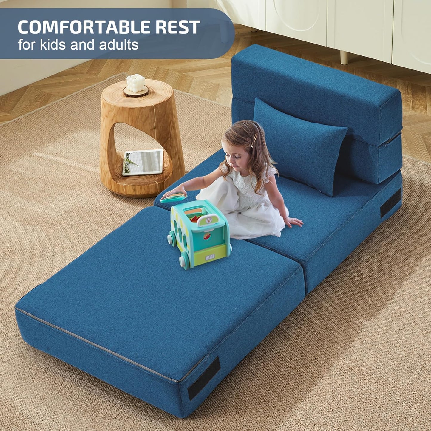Folding Sofa Bed with Pillow- Convertible Chair Floor Couch & Sleeping Mattress, Foldable Memory Foam Sleeper for Living Room/Dorm/Guest Room/Home Office/Apartment/Loft, Single26, Navy Blue