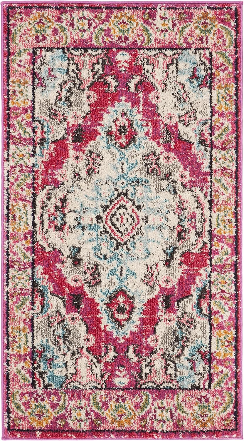 SAFAVIEH Monaco Collection Accent Rug - 2'2" x 4', Pink & Multi, Boho Medallion Distressed Design, Non-Shedding & Easy Care, Ideal for High Traffic Areas in Entryway, Living Room, Bedroom (MNC243D)