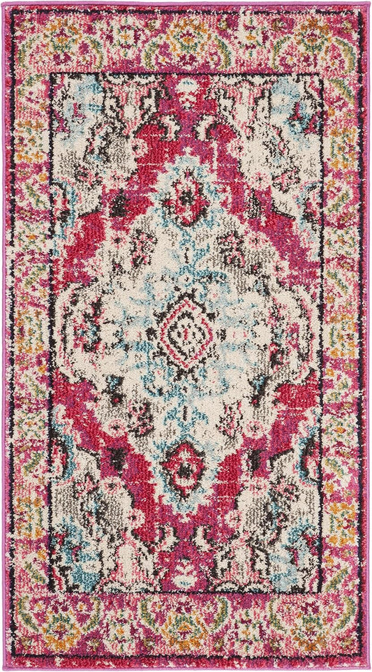 SAFAVIEH Monaco Collection Accent Rug - 2'2" x 4', Pink & Multi, Boho Medallion Distressed Design, Non-Shedding & Easy Care, Ideal for High Traffic Areas in Entryway, Living Room, Bedroom (MNC243D)