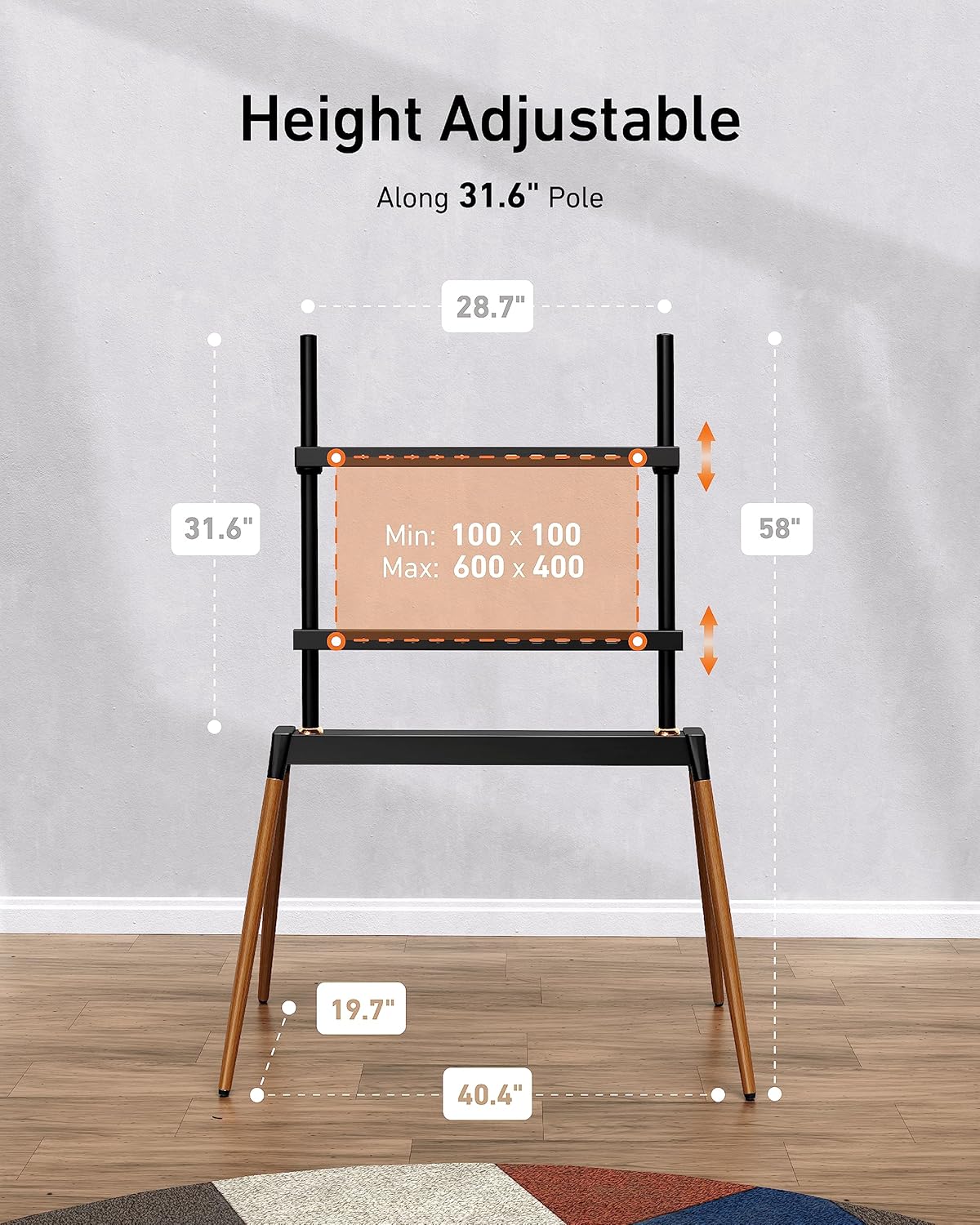 Easel TV Stand for 32-86 Inch LCD LED Flat or Curved Screen up to 132 lbs, Height Adjustable Tripod TV Floor Stand with Wood Legs and Cable Ties