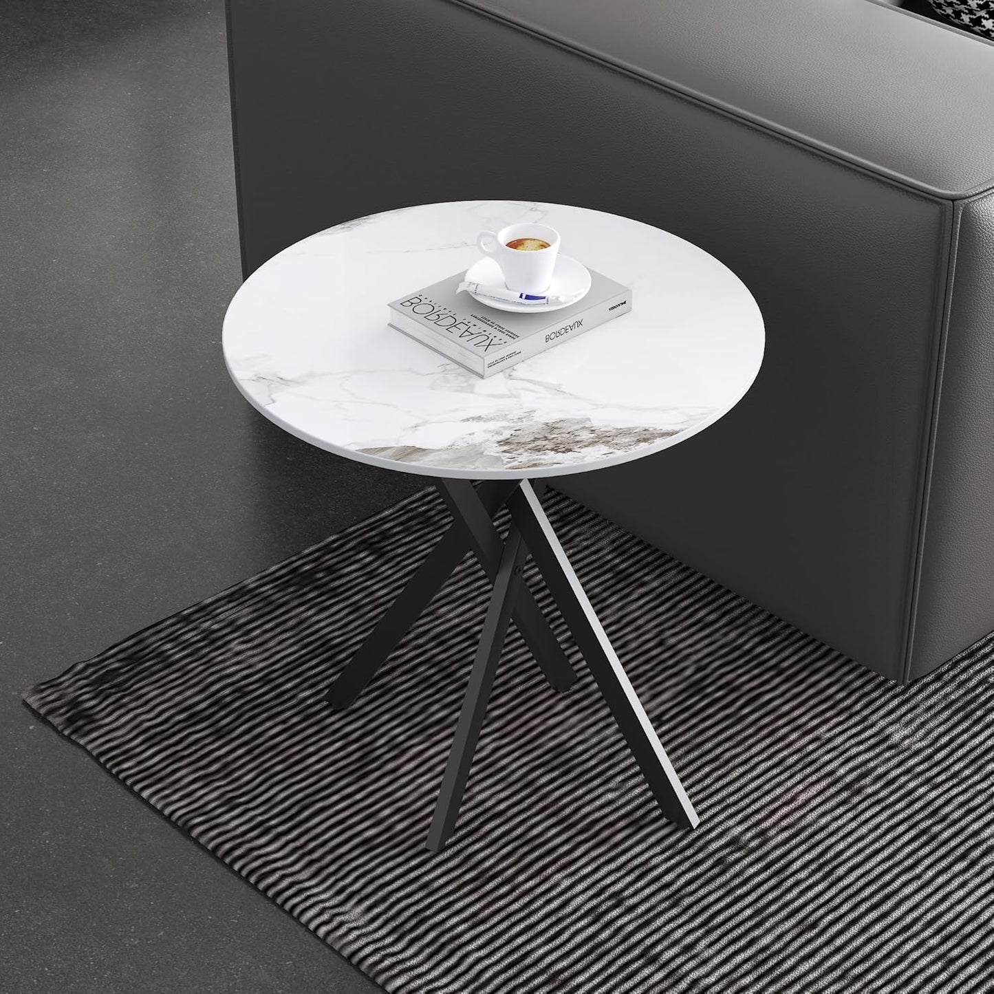 Small Round Marble Side Coffee Table Set of 2 with Metal Legs, Sintered Stone White Modern End Table for Living Room Sofa Home Bed Office (2 Pieces, 20"×20"×18")