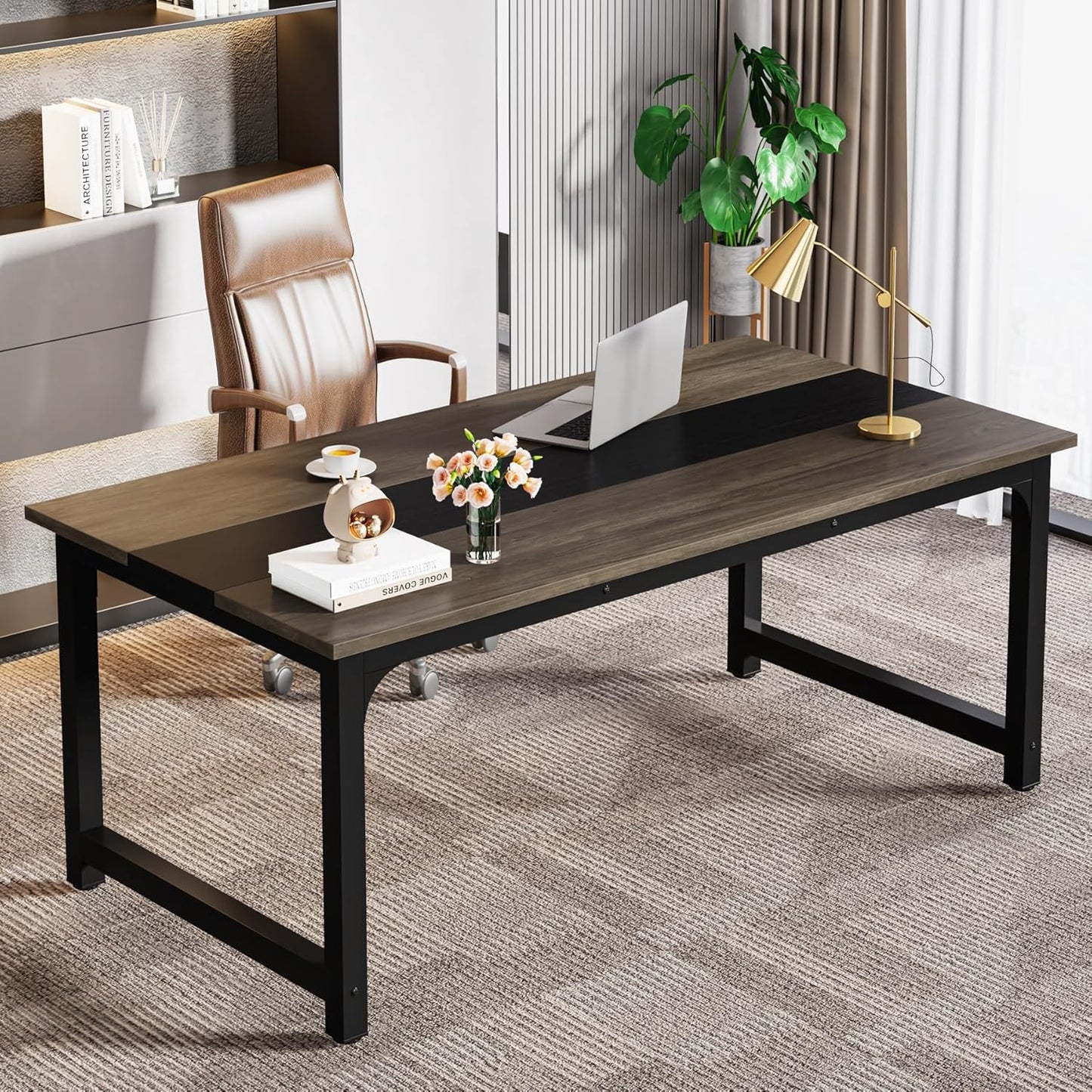 LITTLE TREE 63 Inch Large Executive Office Desk, Simple Computer Workstation with 31.5 inch Extra Wide Desktop for Home Office