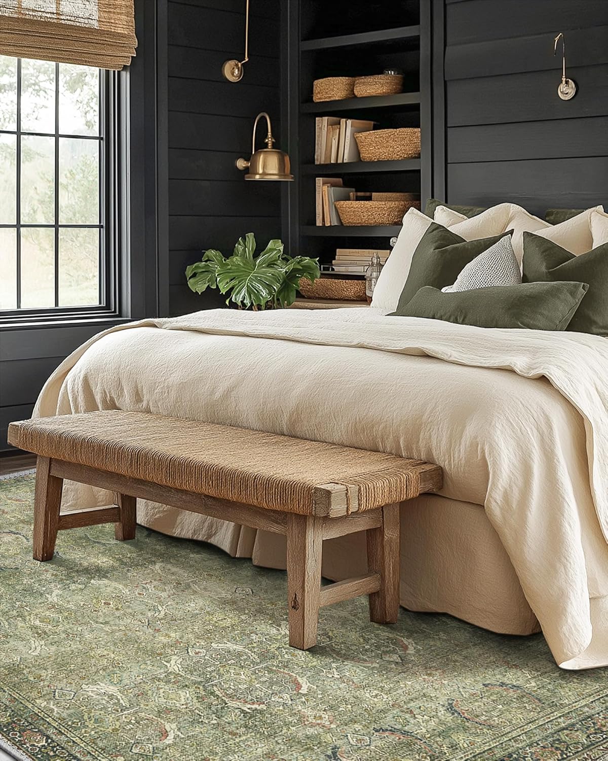 10X12 Area Rugs Machine Washable Rugs for Living Room, Vintage Boho Large Rugs for Bedroom Dining Room, Non Slip Indoor Soft Distressed Lightweight Thin Low Pile Carpet, Green