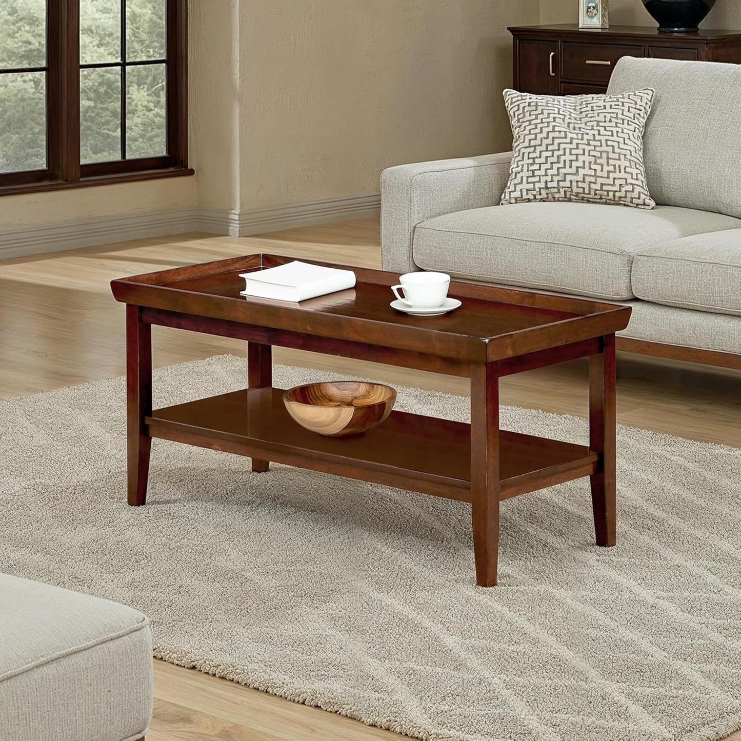 Convenience Concepts Ledgewood Coffee Table 42" - Modern Center Room Accent with Storage Shelf for Transitional, Traditional Living & Family Room, Espresso