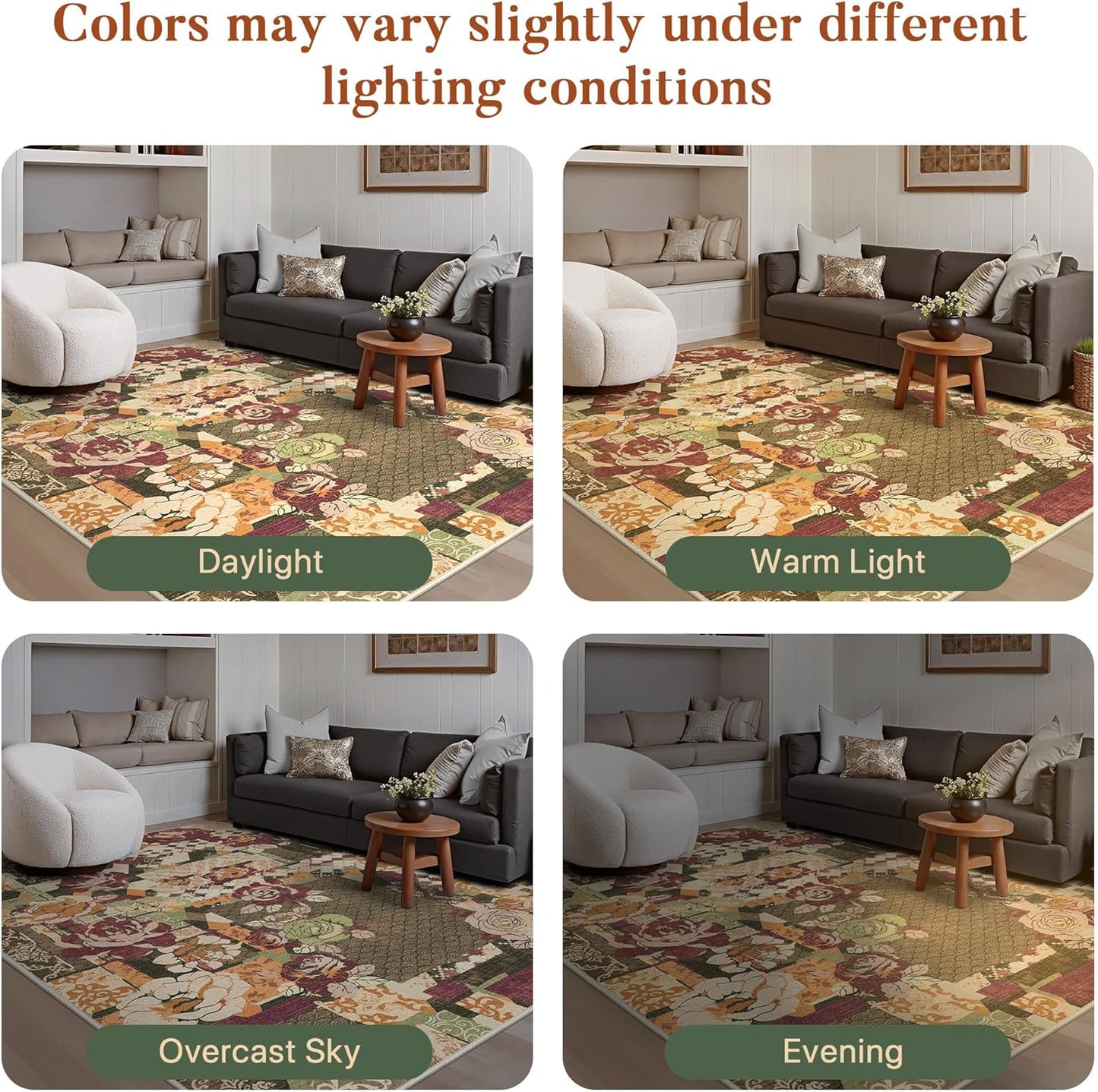 GENIMO Floral Runner Rug 2X6, Machine Washable Non Slip Vintage Patchwork Hallway Runner, Ultra-Thin Low Pile Runners for Indoor Entryway, Hallway, Kitchen and Corridor, Auburn Cinnamon