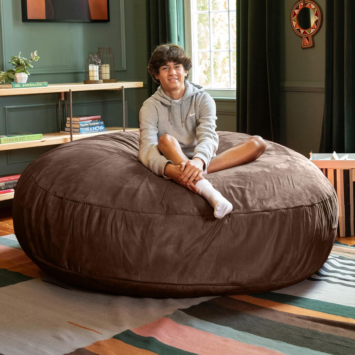 Jaxx 6 Foot Cocoon - Large Bean Bag Chair for Adults, Microsuede Chocolate