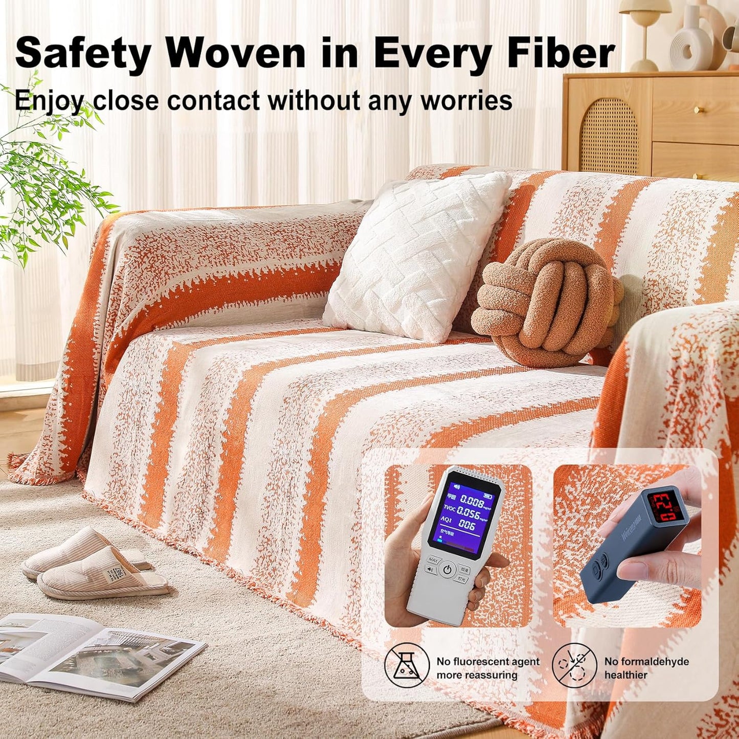 Boho Couch Cover, Sofa Cover, Sofa Covers for 2 Cushion Couch, Washable Sectional Couch Covers for Dogs Pet Furniture Protector Couch Cover Blanket for Living Room (1# Orange, 71" x 102")