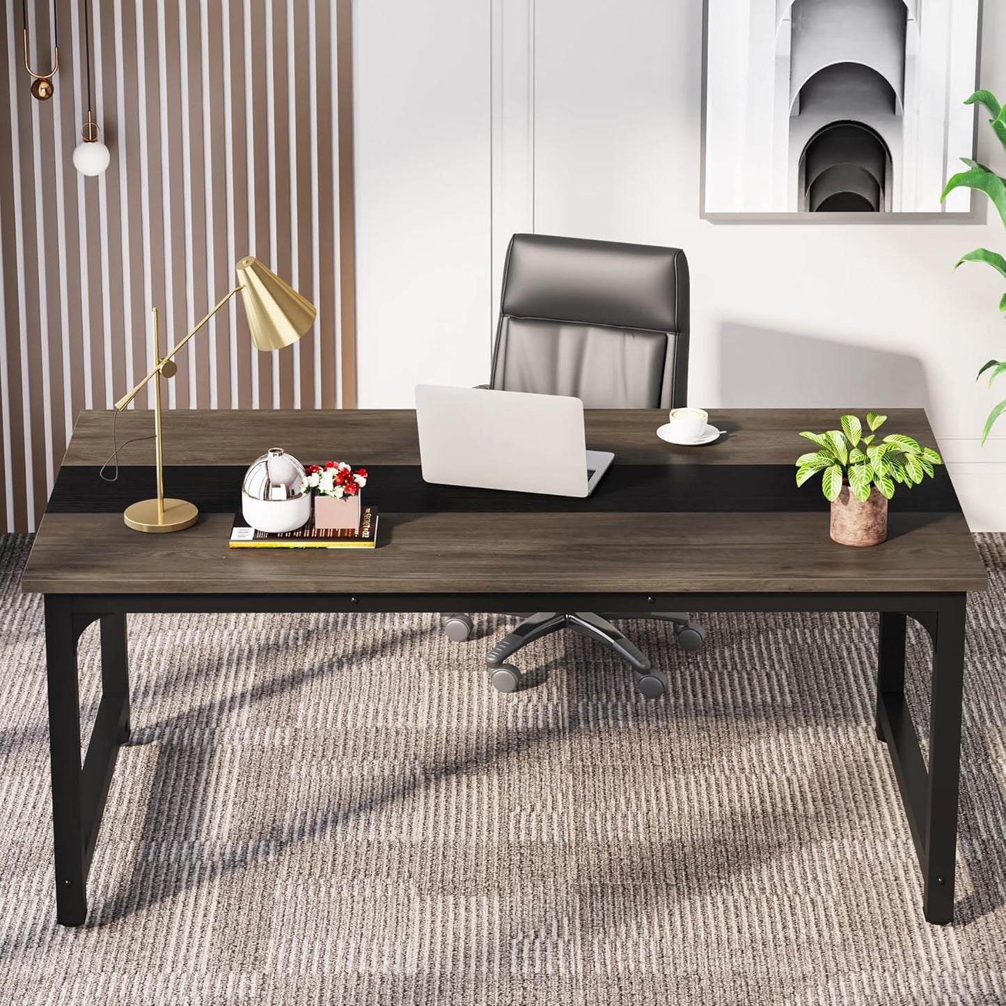 LITTLE TREE 63 Inch Large Executive Office Desk, Simple Computer Workstation with 31.5 inch Extra Wide Desktop for Home Office