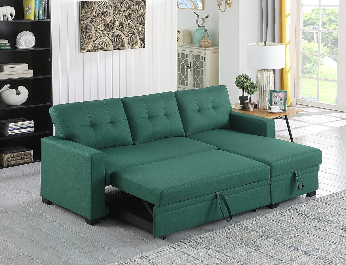 Devion Furniture Meridian 4-in-1 Convertible L Shaped Couch with Pull Out Bed and Storage, Sectional Sleeper Sofa with Reversible Chaise for Living Room, Apartment, Bedroom, Office