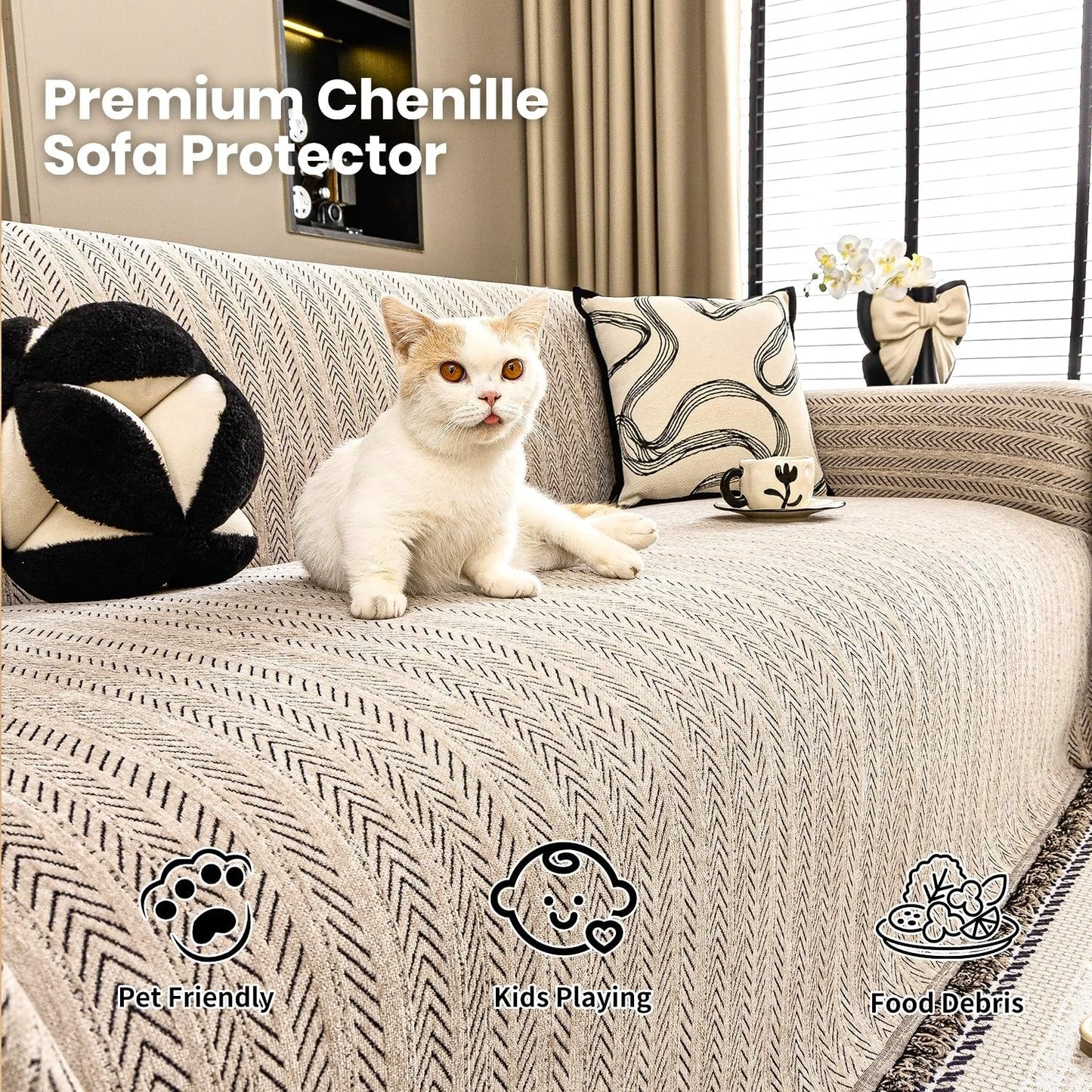 Nobildonna Sofa Cover Washable Soft Thicken Chenille Couch Cover with Tassel,Waterproof Sofa Slipcover for 2-3 Cushion Couch,Sectional Sofa,L-Shaped Furniture Protector Pet-Friendly,Brown 71"x118"