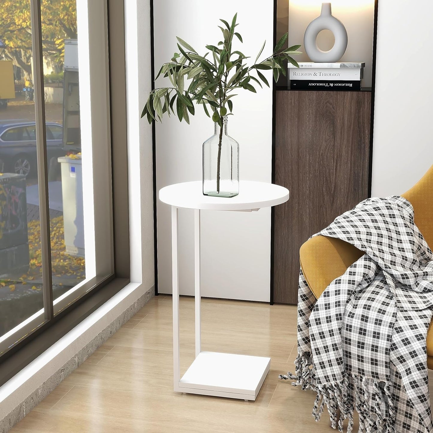HDANI C Shaped End Table Set of 2,Couch Side Table That Slide Under,C Table End Table for Livingroom,Bedroom, Office (White)