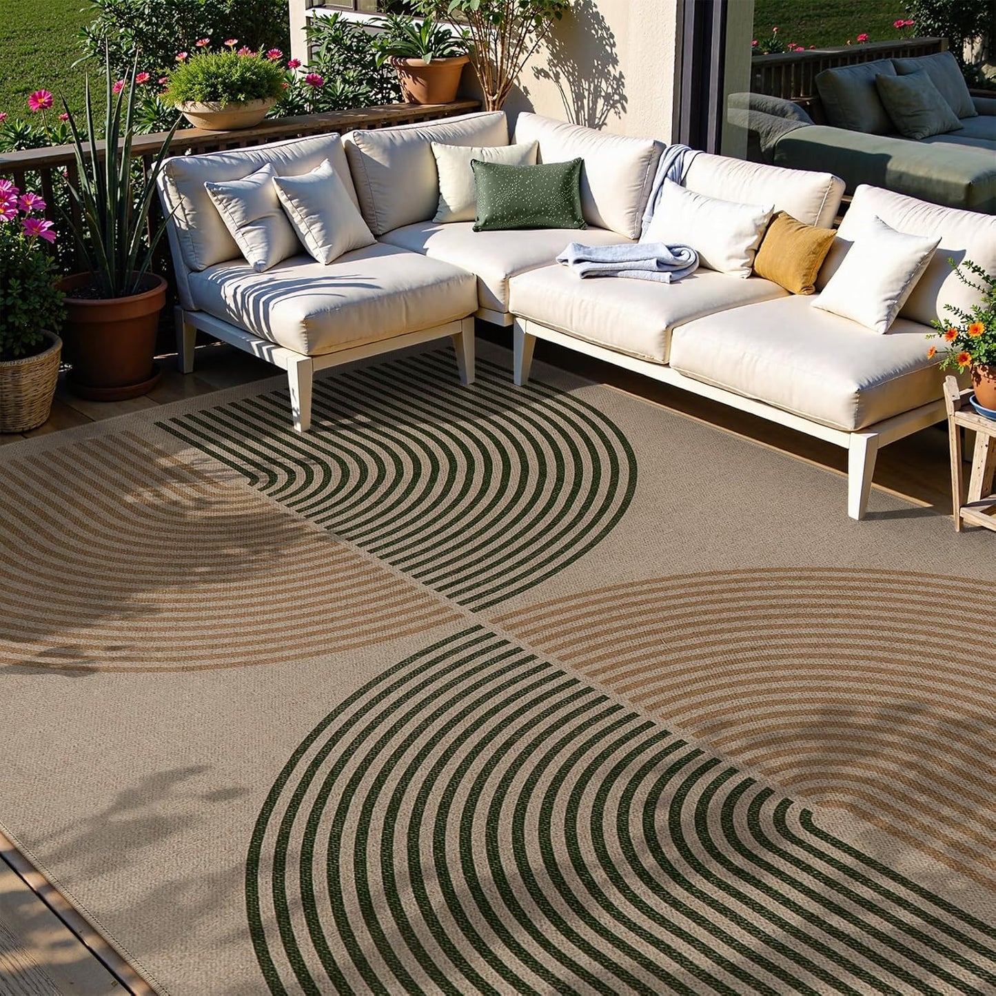 Lahome Modern Rainbow Easy Jute Rug, 6x9 Rug for Living Room Washable Indoor Outdoor Patio Rug, Farmhouse Rug for Bedroom Non Slip Contemporary Carpet for Backyard Deck Office Decor