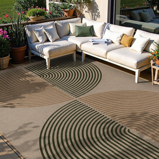 Lahome Modern Rainbow Easy Jute Rug, 6x9 Rug for Living Room Washable Indoor Outdoor Patio Rug, Farmhouse Rug for Bedroom Non Slip Contemporary Carpet for Backyard Deck Office Decor