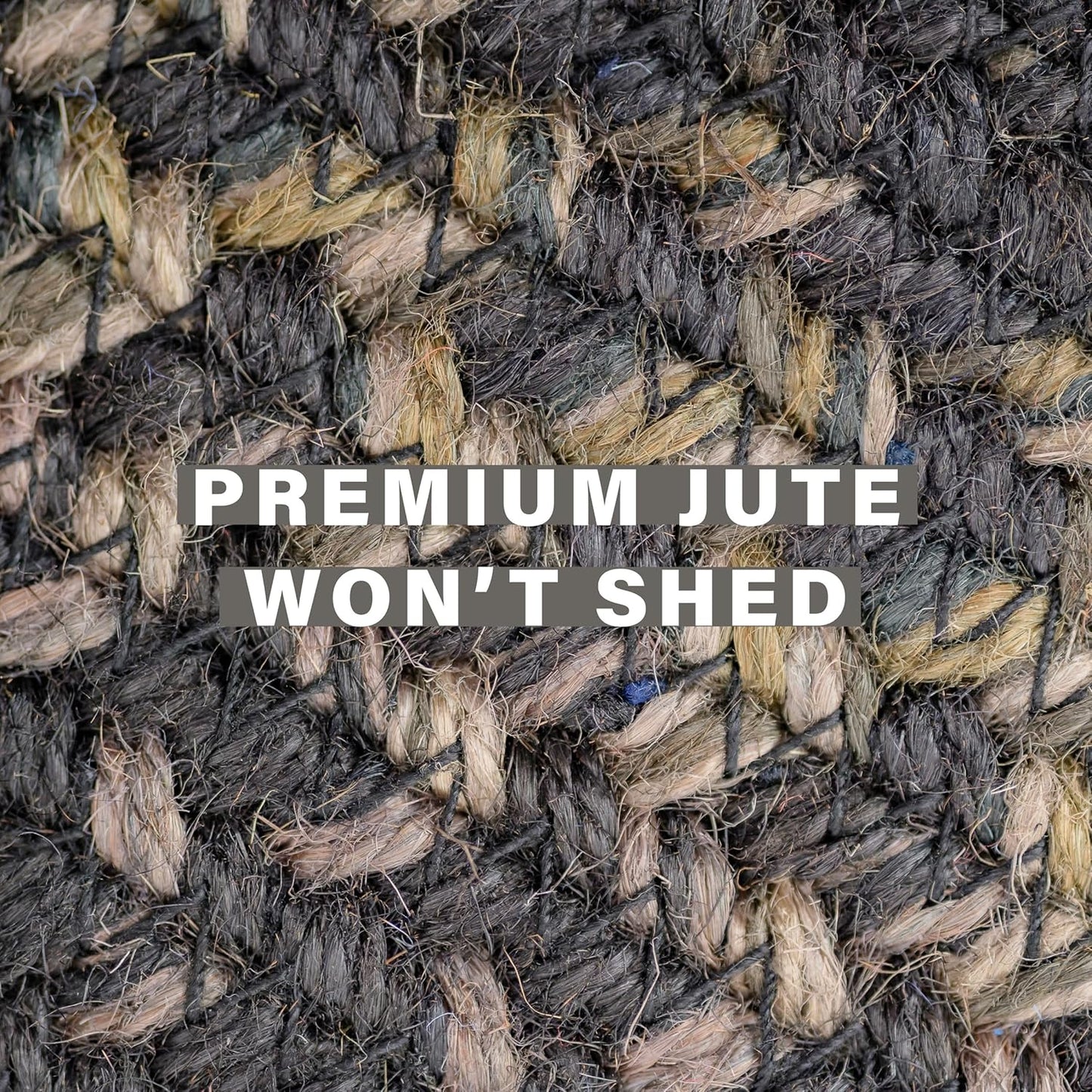 Homespice Jet Black Rectangle Braided Rug 2x3' - Rustic Braided Rug Black & Gray, Ideal as Country Kitchen Rugs & Bed Side Rugs for Bedroom. Finely Braided Jute Rug