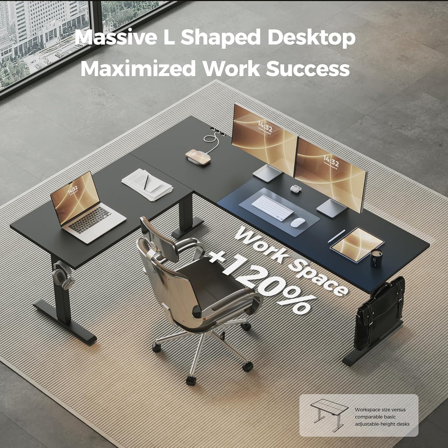 Agilestic 75 Inch L Shaped Standing Desk Adjustable Height, Corner Standing Desk, Sit Stand Up Computer Table, Splice Board, Black