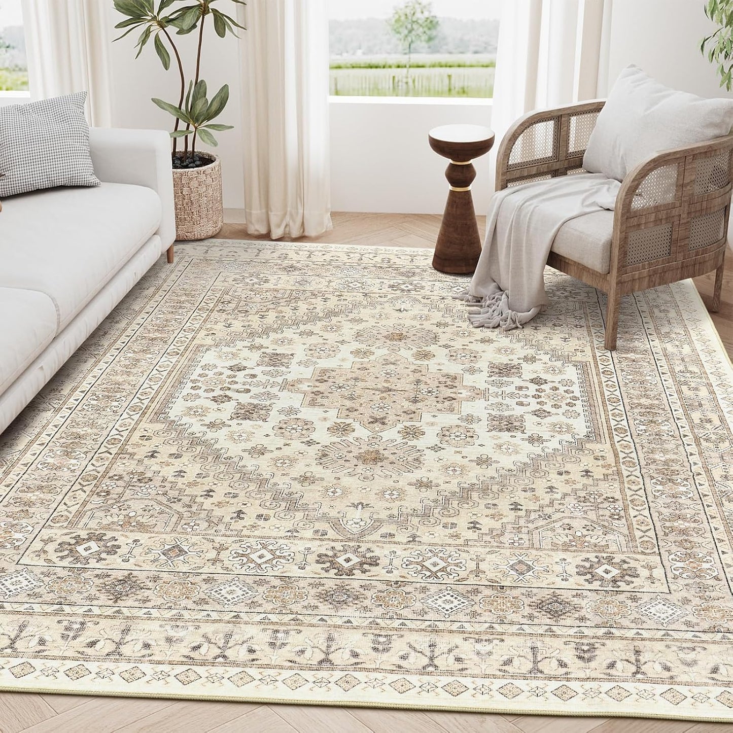 zesthome 5x7 Area Rugs - Ultra-Thin Washble Rug, Stain Resistant Anti Slip Backing Rugs for Living Room,Bedroom, Vintage Home Decor Area Rug