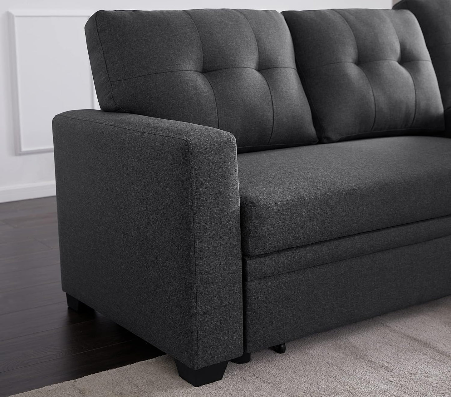 Devion Furniture Garisa 4-in-1 Convertible L Shaped Couch with Pull Out Bed and Storage, Sectional Sleeper Sofa with Reversible Chaise for Living Room, Apartment, Bedroom, Office
