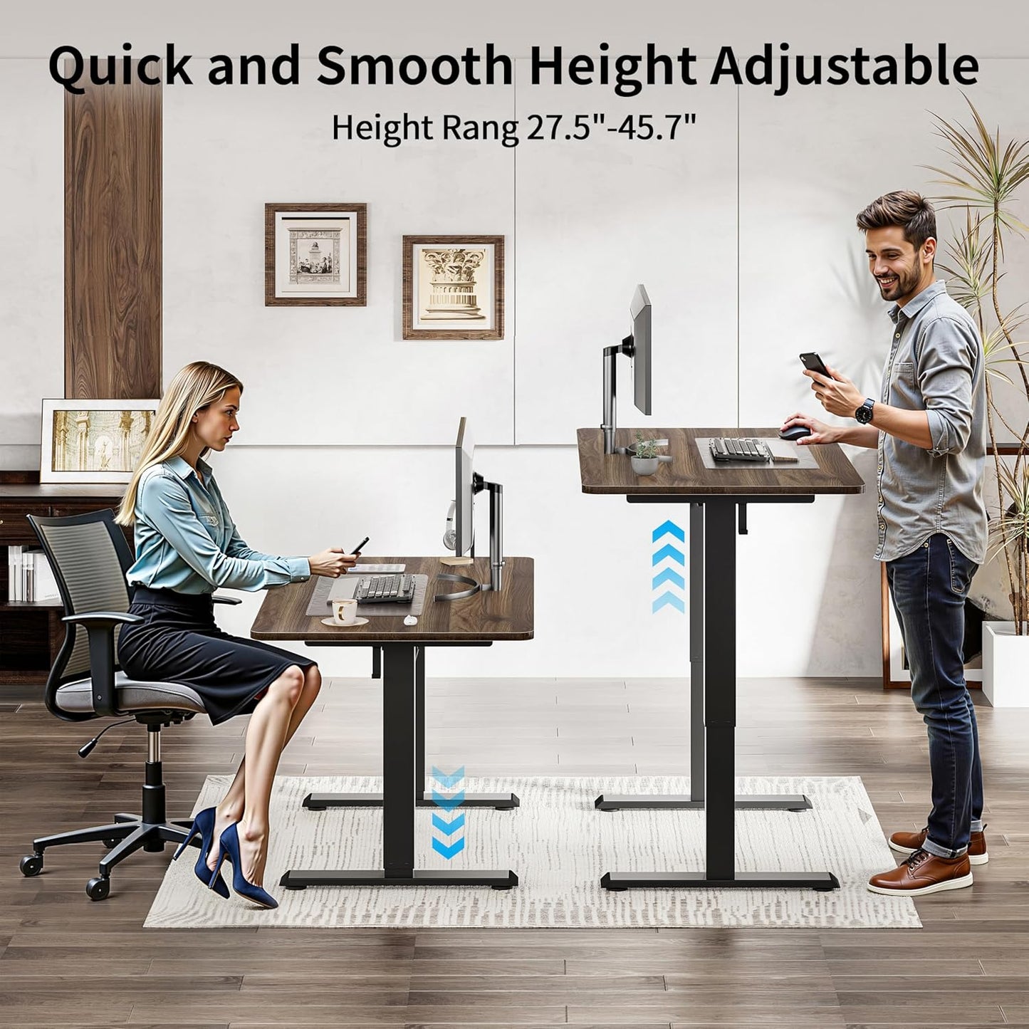 BIZUM 40x24 Inch Electric Standing Desk with Memory Presets, Quiet Motor Height Adjustable Stand Up Desk for Home Office & Gaming, Ergonomic Sit Stand Workstation，Walnut
