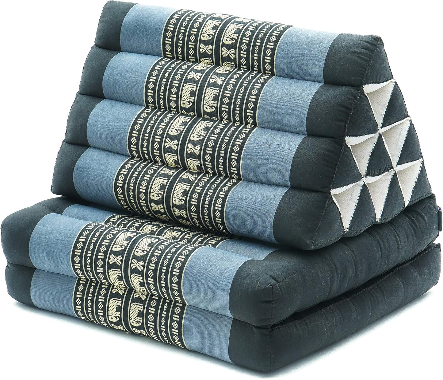 LEEWADEE 2-Fold Mat with Triangle Cushion – Comfortable TV Pillow, Foldable Mattress with Cushion Made of Eco-Friendly Kapok, 45 x 20 inches, Blue