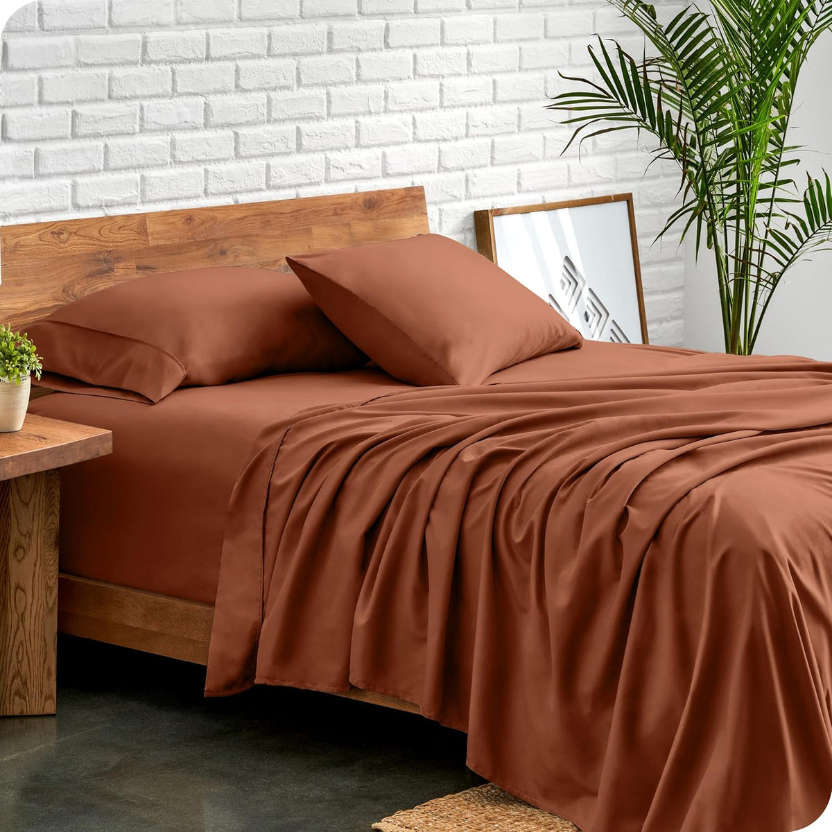 Bare Home Queen Sheet Set - Luxury 1800 Ultra-Soft Microfiber Bed Sheets - Double Brushed - Deep Pockets - Easy Fit - 4 Piece Set - Bedding Sheets & Pillowcases (Queen, Terracotta)