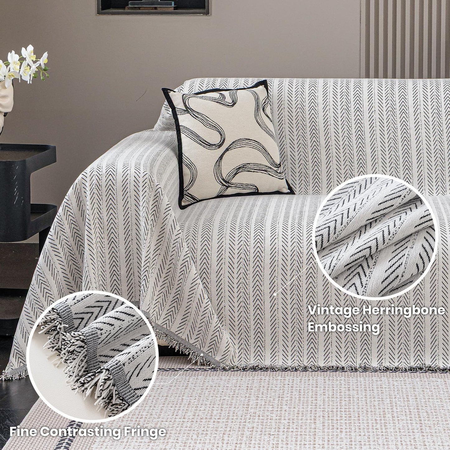 Nobildonna Sofa Cover Washable Soft Thicken Chenille Couch Cover with Tassel,Waterproof Sofa Slipcover for 2-3 Cushion Couch,Sectional Sofa,L-Shaped Furniture Protector Pet-Friendly,Beige 71"x118"