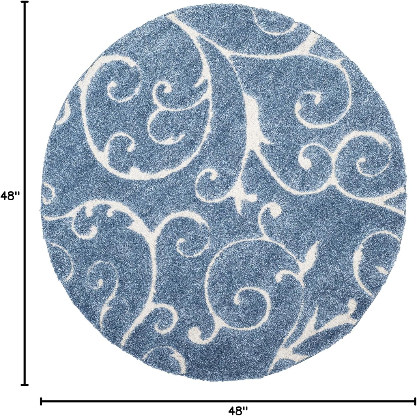 SAFAVIEH Florida Shag Collection 4' Round Light Blue/Cream SG455 Scrolling Vine Graceful Swirl Textured Non-Shedding Living Room Bedroom Dining Room Entryway Plush 1.2-inch Thick Area Rug