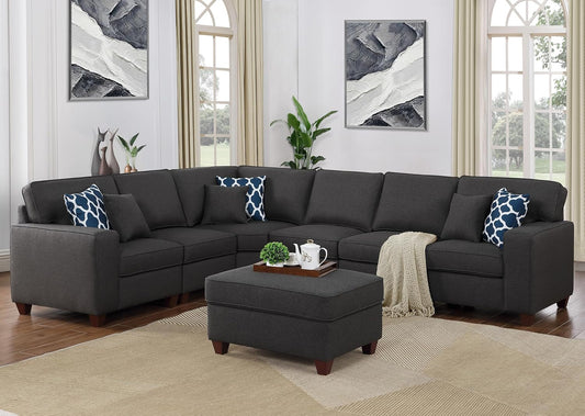 Devion Furniture Philly Sectional Modular Sofa with Ottoman for Living Room, Apartment, Bedroom, Office, Dorm