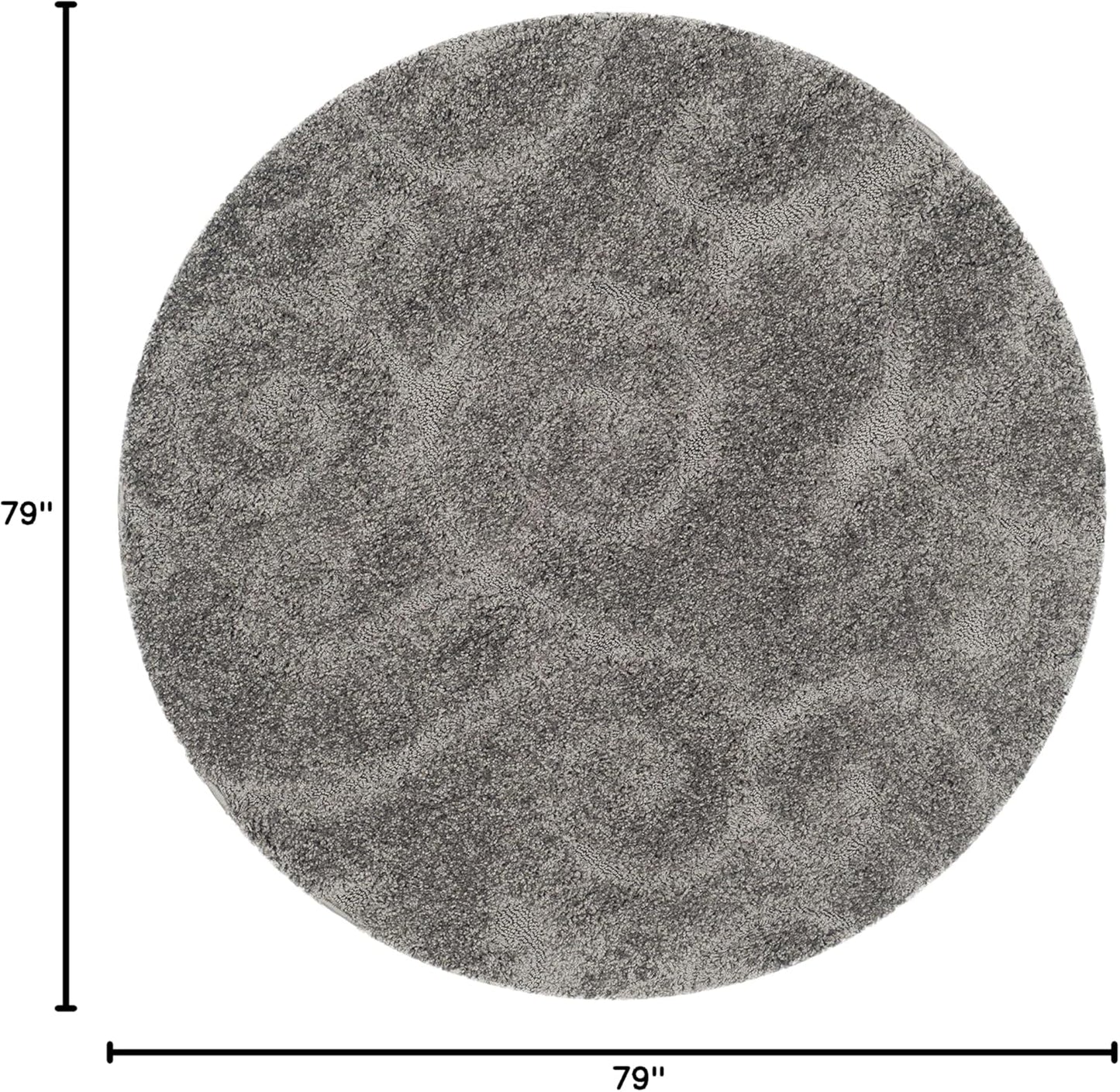 SAFAVIEH Florida Shag Collection Area Rug - 6'7" Round, Grey, Scroll Design, Non-Shedding & Easy Care, 1.2-inch Thick Ideal for High Traffic Areas in Living Room, Bedroom (SG455-8013)