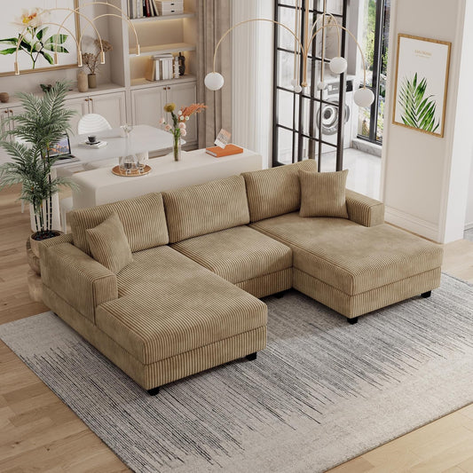 99" Symmetrical U Shaped Reversible Modular Sectional Sofa, Convertible Sofa Lounger Couch with Double Chaise Lounge and Thickness Cushions, Extra Wide Seat Couch w/Headrest