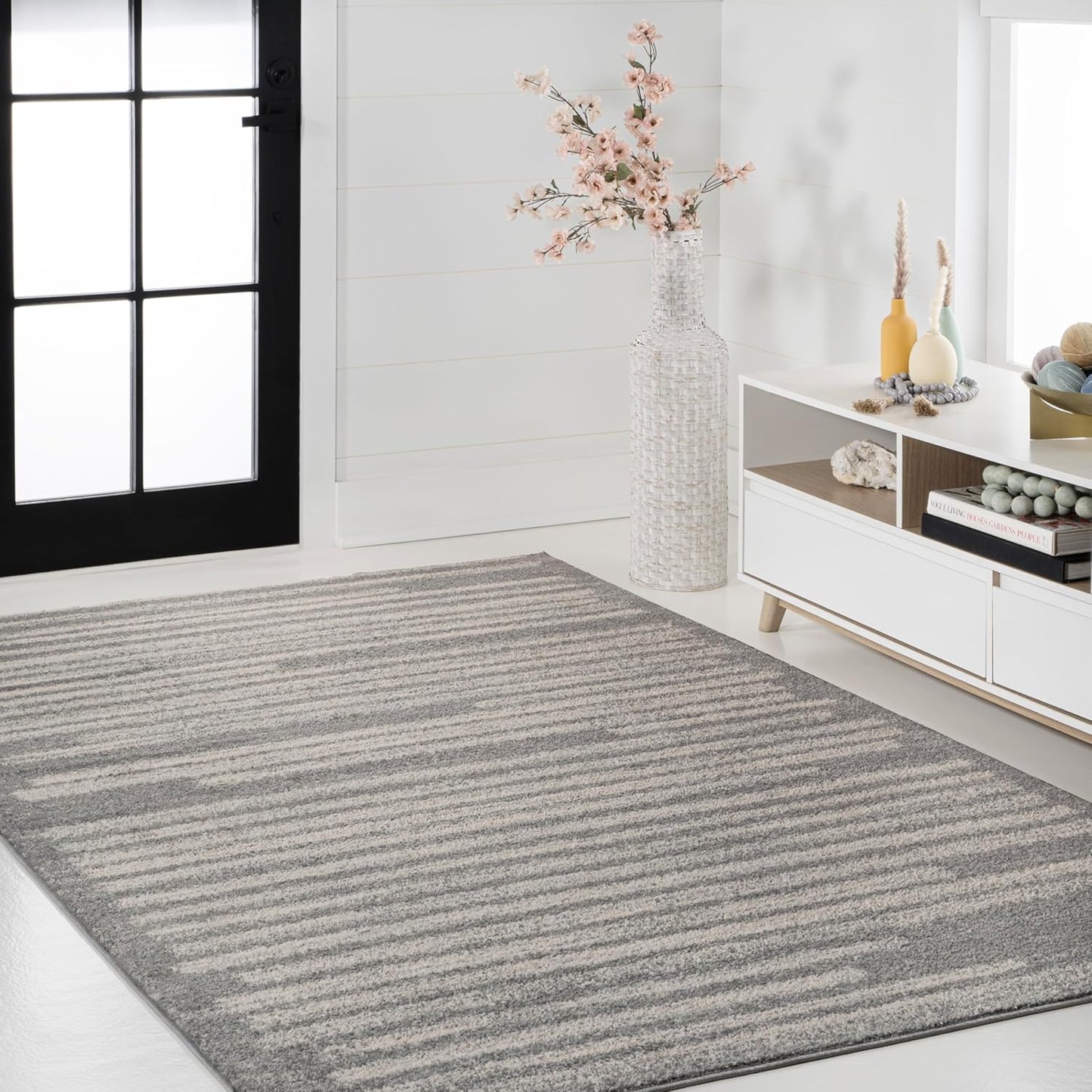 JONATHAN Y Khalil Modern Berber Stripe Gray/Cream Indoor Area Rug, 3x5, Contemporary, Bohemian, Easy-Cleaning for Living Room, Bedroom, Kitchen, Pet Friendly, Non-Shedding (MOH207G-3)