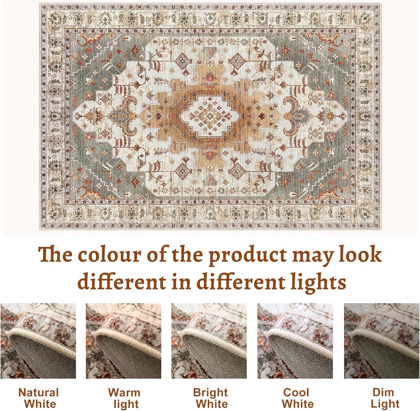 Tangsoo 5x7 Area Rug Washable Rugs for Living Room, Vintage Indoor Non Slip Large Area Rugs, Print Distressed Turmeric Carpet, Soft Low Pile Rug Foldable Floor for Bedroom Dining Room Dorm