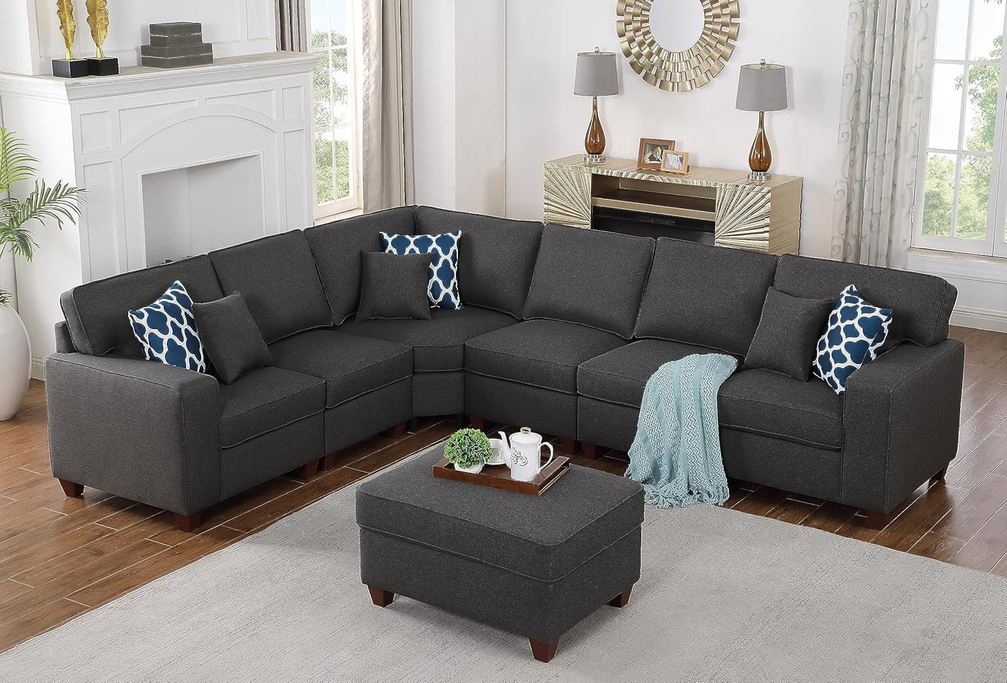 Devion Furniture Philly Sectional Modular Sofa with Ottoman for Living Room, Apartment, Bedroom, Office, Dorm