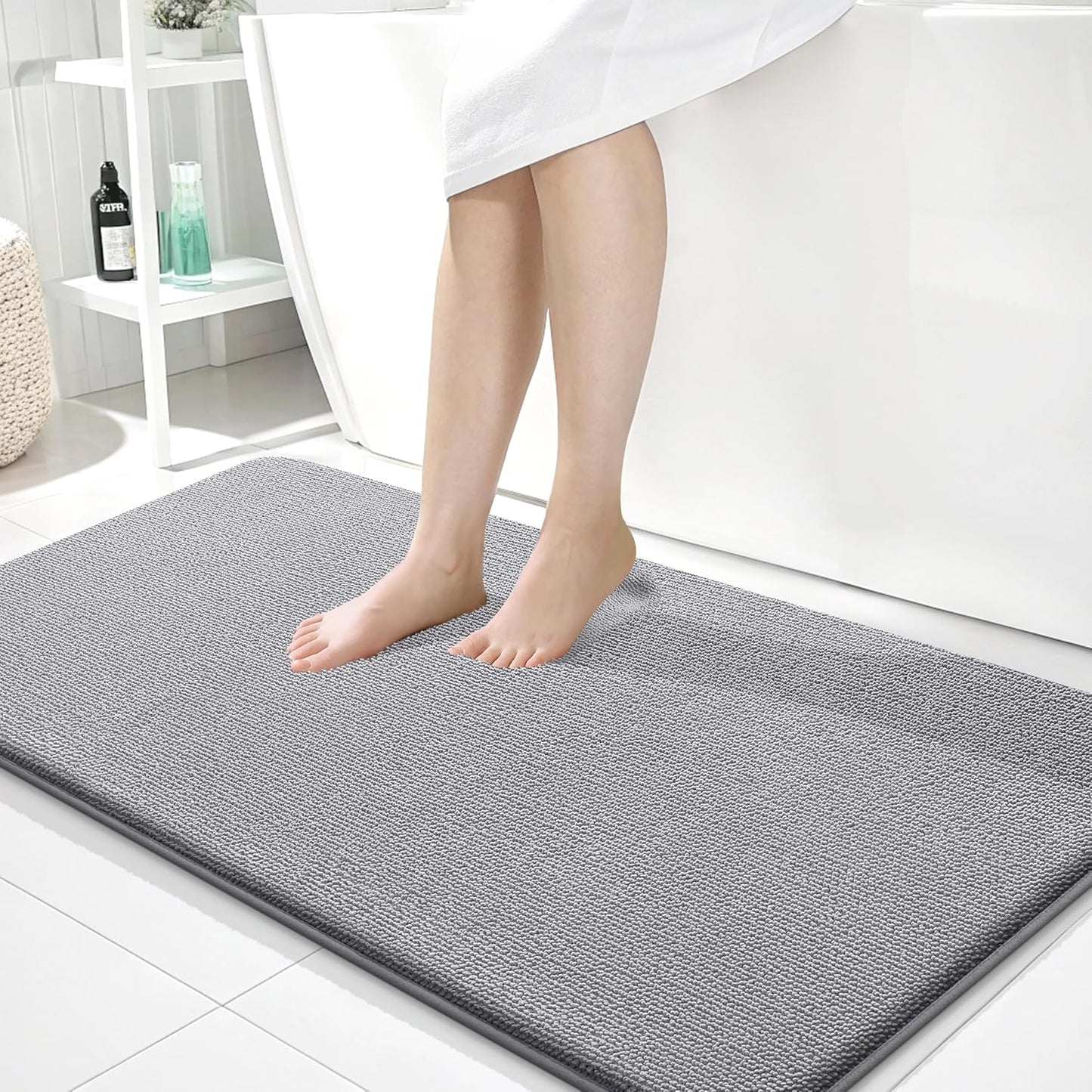 OLANLY Thick Memory Foam Bath Mat Rug 44x24, Extra Soft Absorbent Bathroom Rug, Quick Dry Bath Mats, Non-Slip, Machine Washable Carpet for Bathroom, Tub and Shower, Home Decor Accessories, Grey