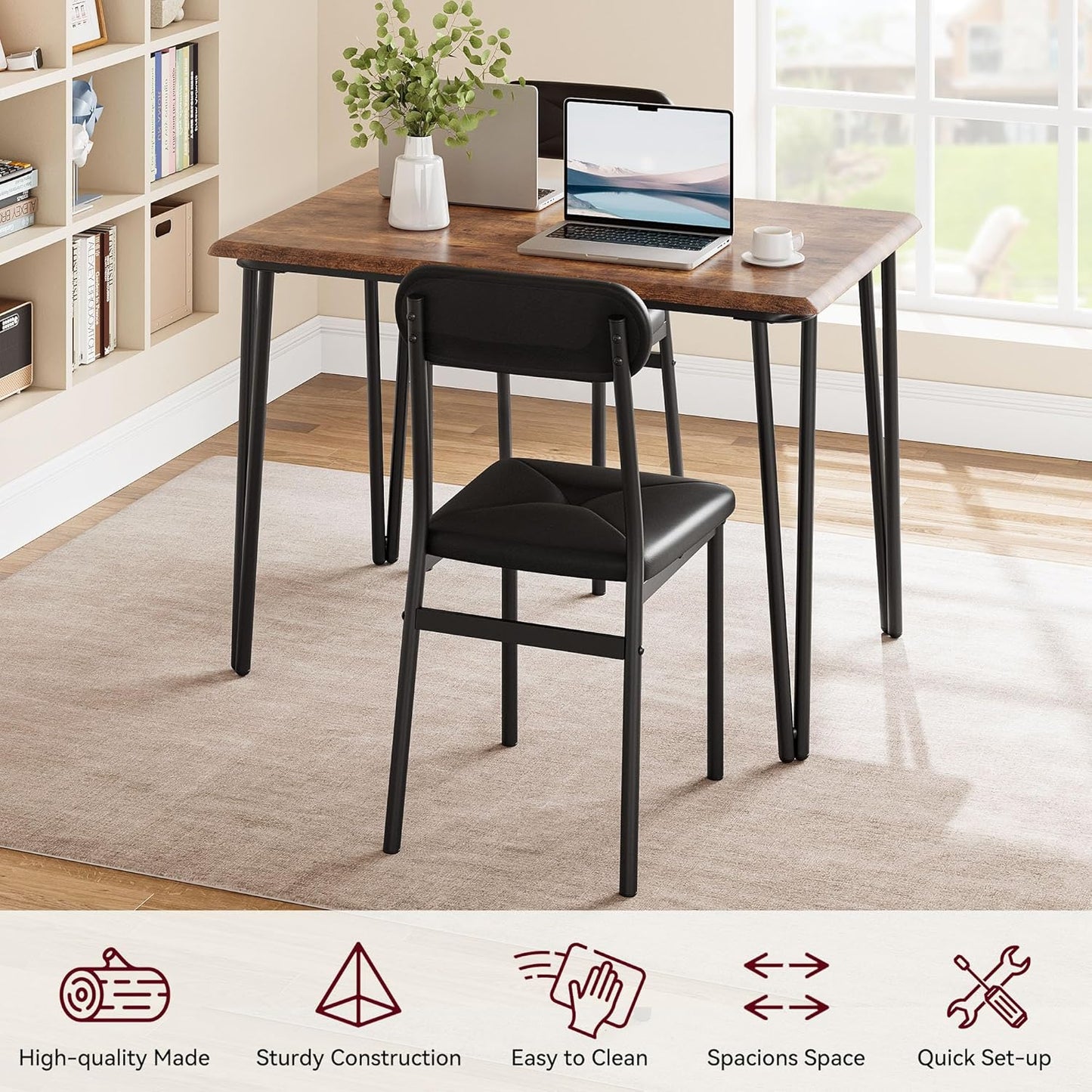 GarveeHome Dining Table Set for 4, Kitchen Table with Upholstered Chairs for Kitchen Room and Small Spaces (Vintage, Table with 4 Chairs)