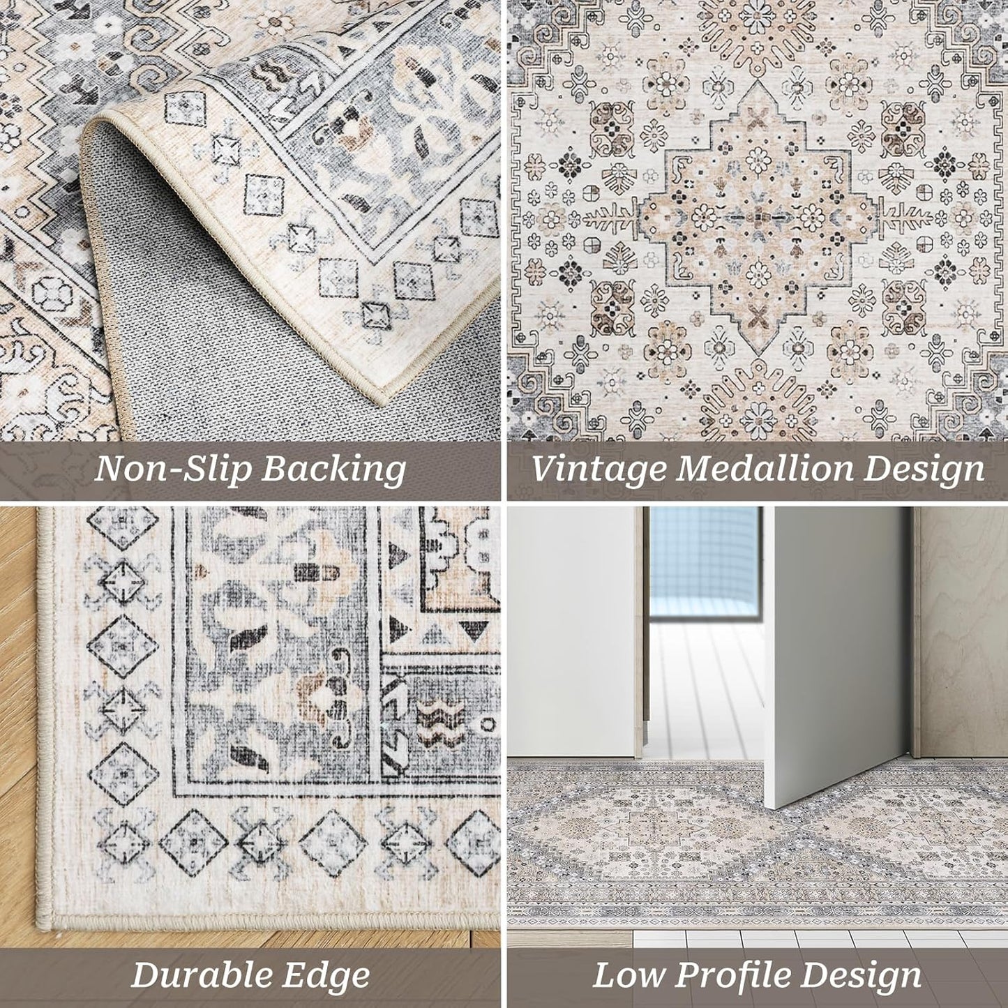 zesthome Washable Runner Rug 2.5x16 - Stain Resistant Entryway Rug,Ultra-Thin Kitchen Rugs, Anti Slip Backing Runner Rugs for Entrance Laundry Room Indoor Hallway (Beige,2.5'x16')