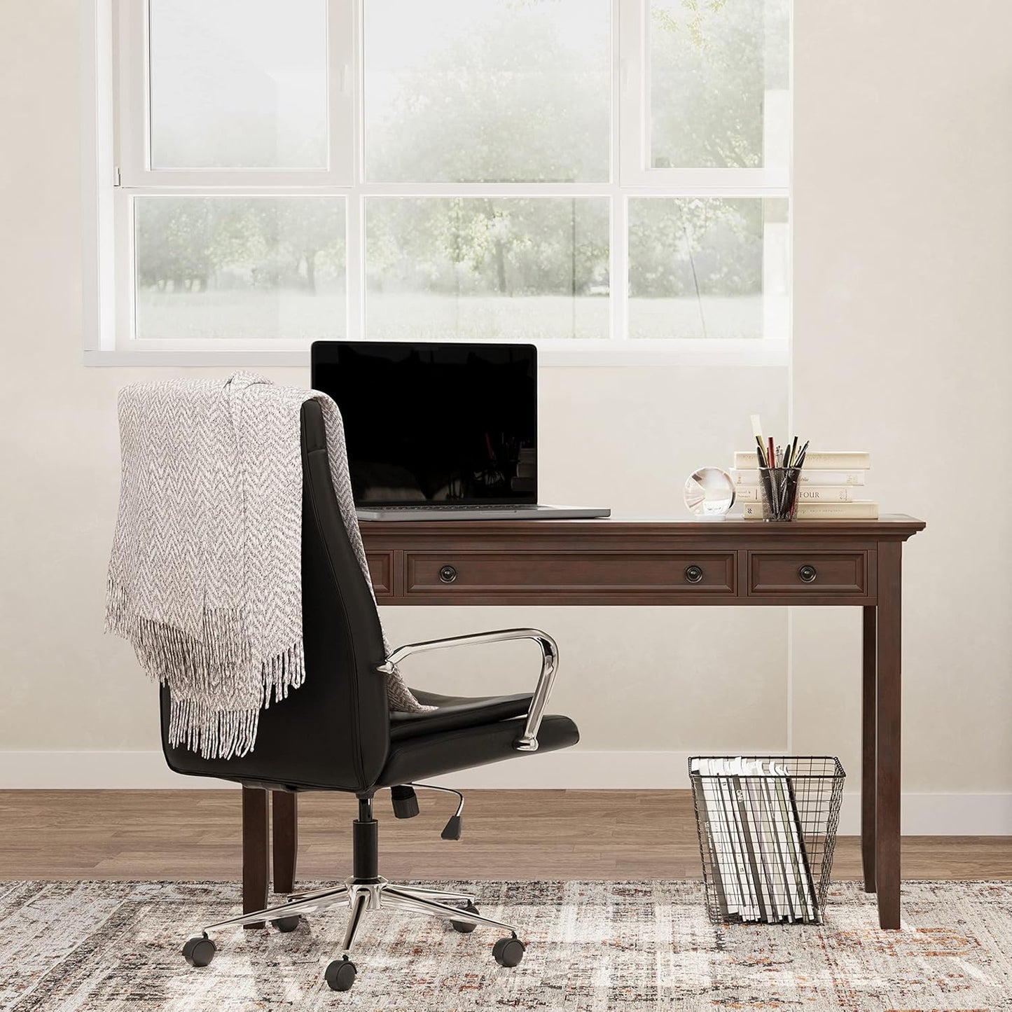 SIMPLIHOME Amherst Desk - 54-Inch Wide Solid Wood Writing Desk in Russet Brown, Transitional Home Office Computer Table for Workspace or Study with 2 Drawers and Flip-Down Keyboard Tray
