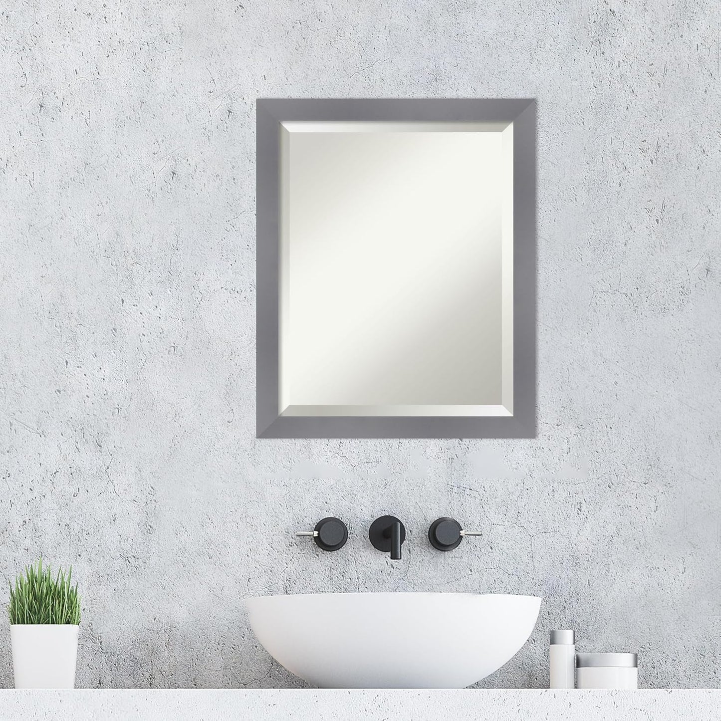 Amanti Art Grey Wall Mirror 23x19 Edwin Grey Rectangle Bathroom Mirror for Wall Decor Living Room, Small Casual Wood Frame, Hangs Horizonally and Vertically, Bathroom Decor, Beveled Edge from WI, USA