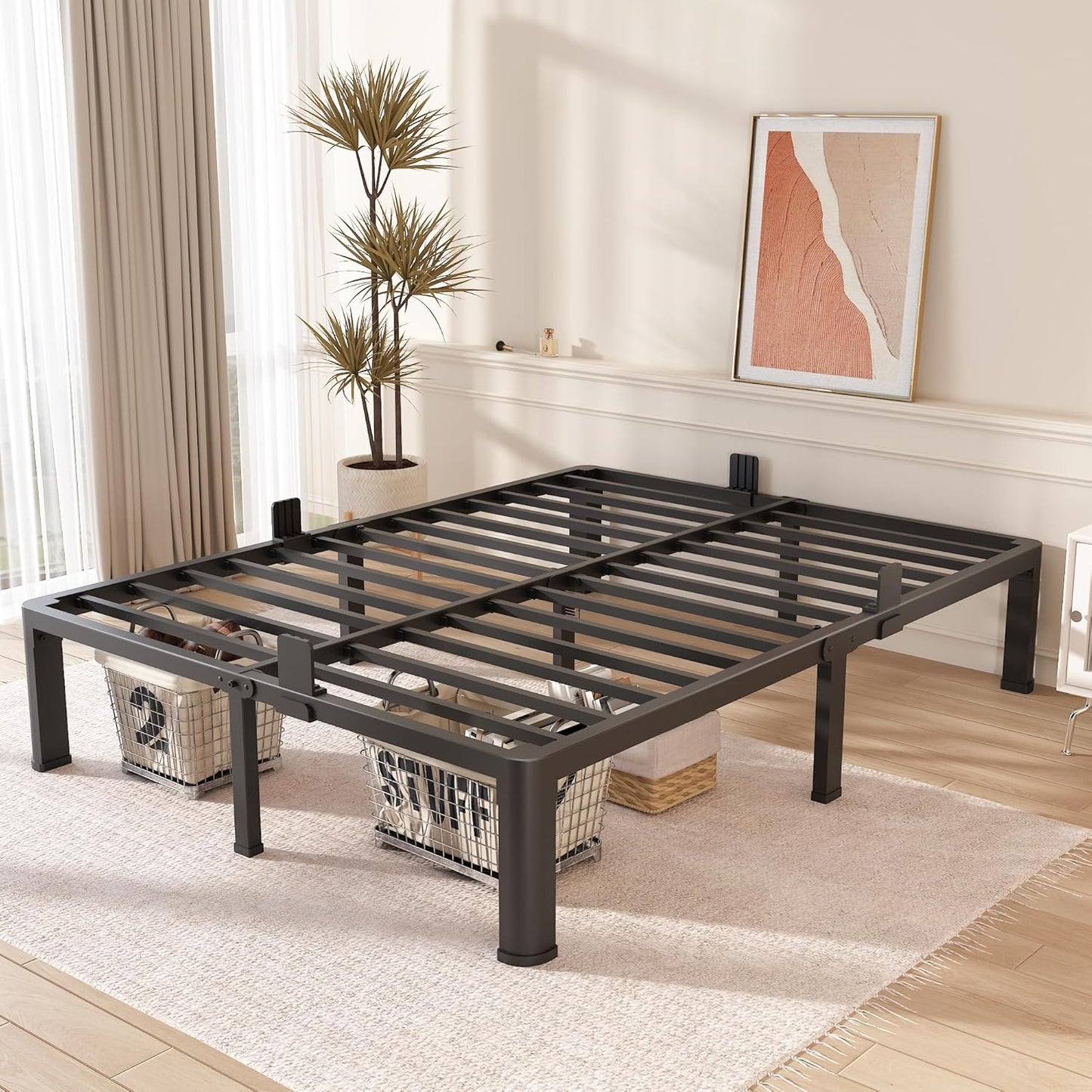 FUIOBYVV King Bed Frame with Round Corner Edge Legs, 14 Inch High 3500 lbs Heavy Duty Metal Platform Bed Frame King Size, No Box Spring Needed/Noise Free/Steel Slat Support/Non-Slip, Black