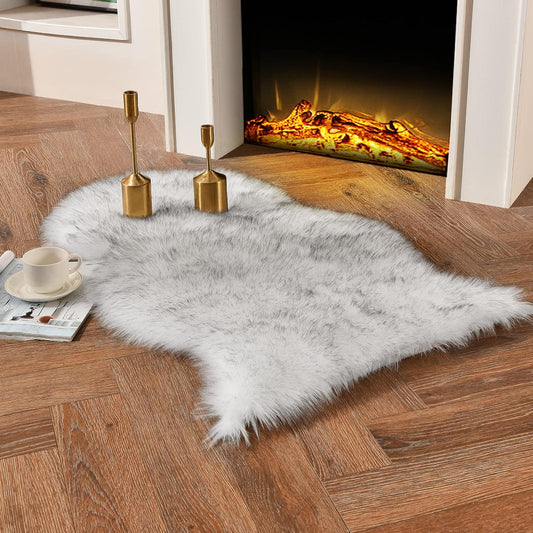 duduta White Black Faux Sheepskin Throw Rug 2x3 ft, Fluffy Shag Fur Chair Cover Small Bedside Dorm Rug Non Slip Machine Washable