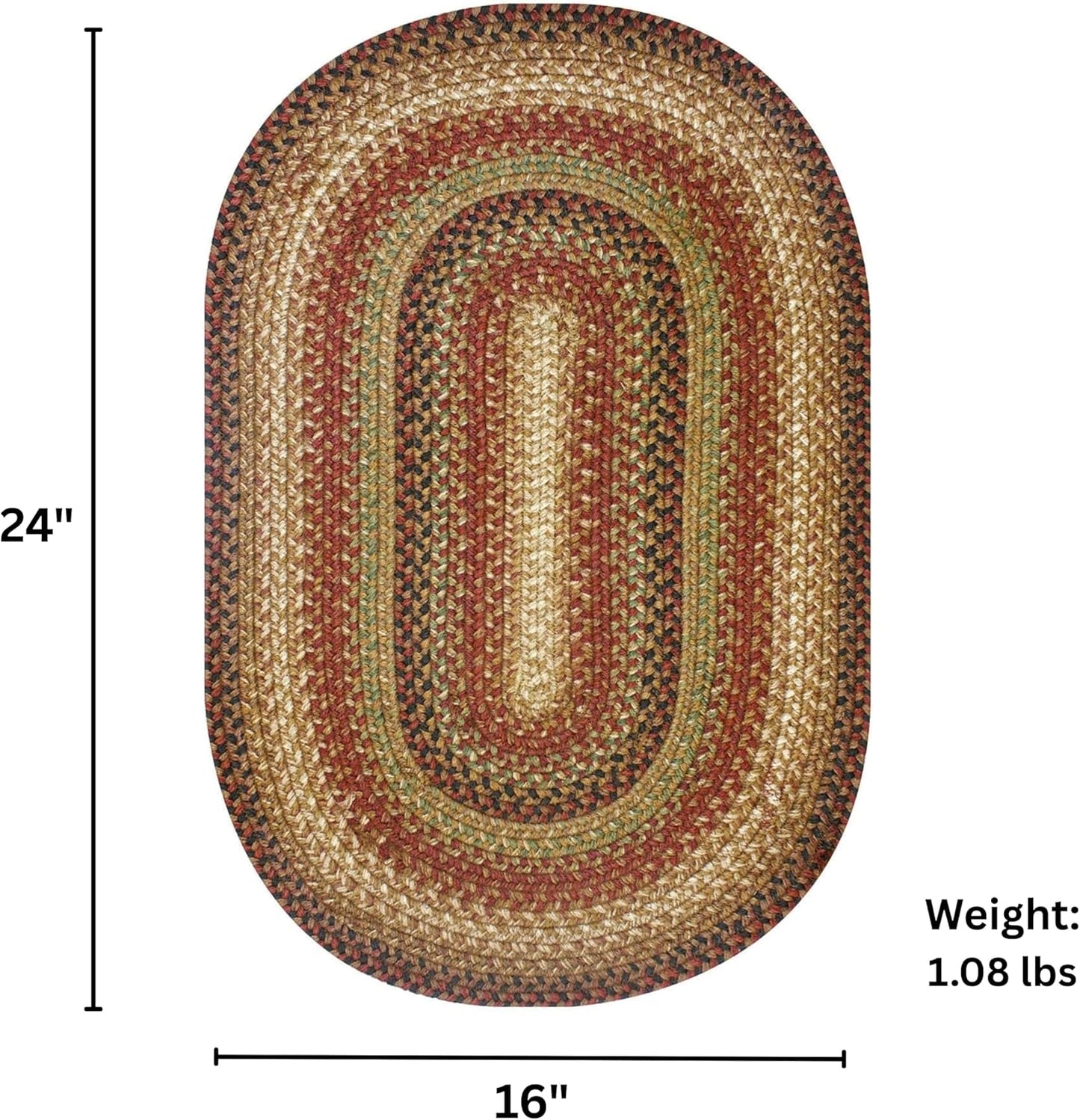 Gingerbread Brown Jute Braided Oval Rugs, 16x24 - Warm Country Decor, Perfect for Laundry Rooms, Bathrooms and Entryways - Durable and Easy to Clean