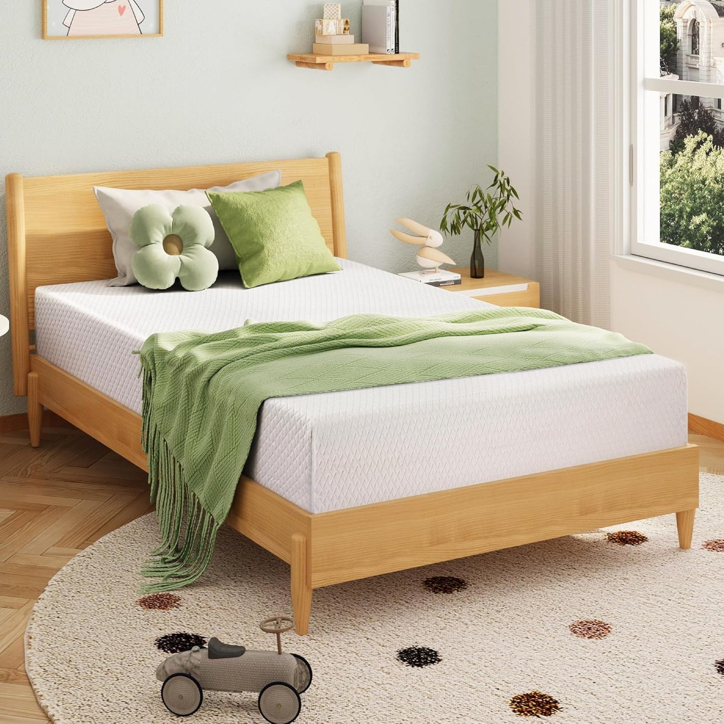 5 Inch Twin Mattress for Kids, Memory Foam Mattress with Cooling Green Tea Gel, Relieve Pressure with Medium Firm Support, CertiPUR-US Certified, 75''L x 38''W, White