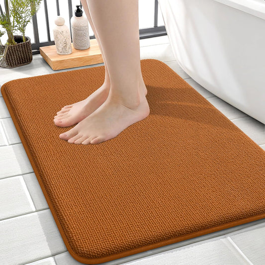 OLANLY Thick Memory Foam Bath Mat Rug 24x16, Extra Soft Absorbent Bathroom Rug, Quick Dry Bath Mats, Non-Slip, Machine Washable Carpet for Bathroom, Tub and Shower, Home Decor Accessories, Ochre