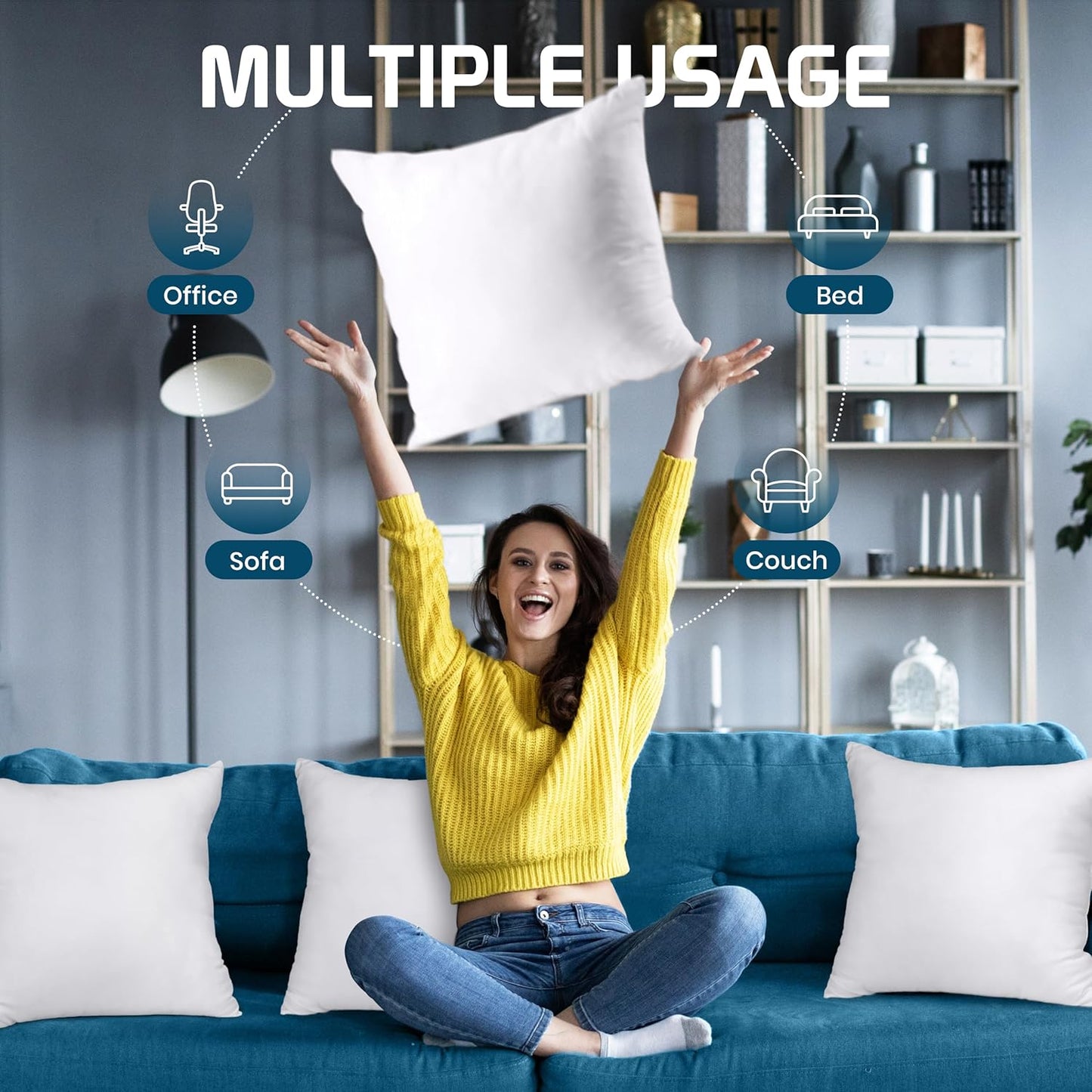 Utopia Bedding Throw Pillows (Set of 4, White), 20 x 20 Inches Pillows for Sofa, Bed and Couch Decorative Stuffer Pillow