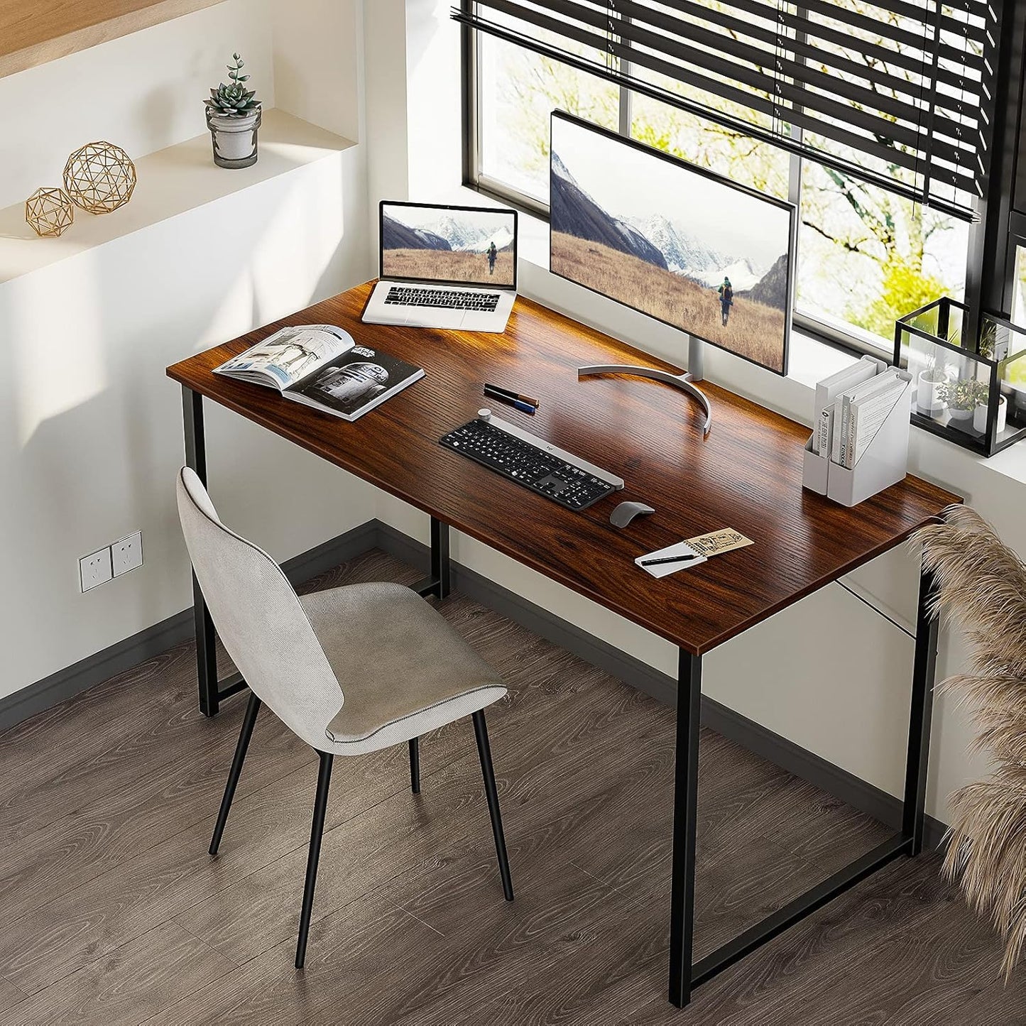 Coleshome 48 Inch Computer Desk, Modern Simple Style Desk for Home Office, Study Student Writing Desk, Deep Brown