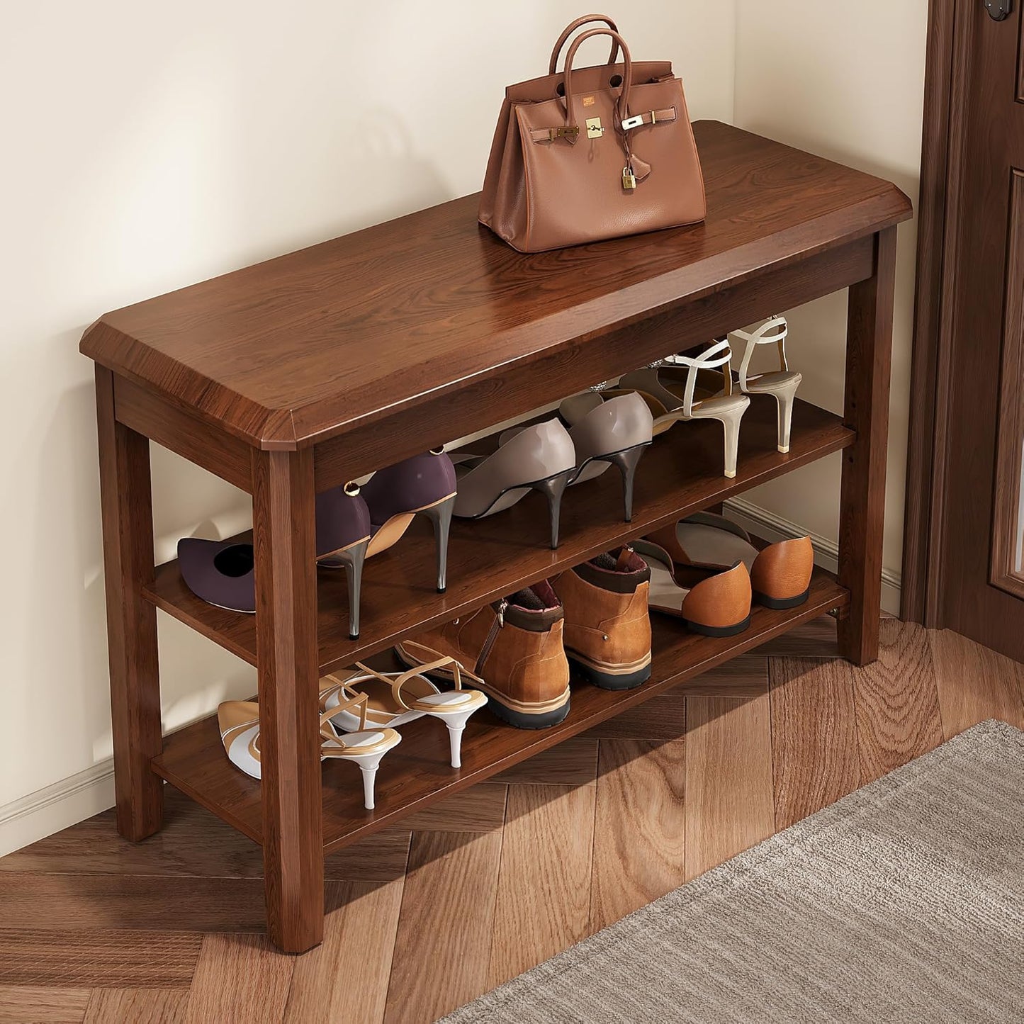 Shoe Rack for Front Door Entrance, Solid Wood Shoe Bench for Closet, Holds Up to 550lbs, Shoe Rack Bench for Entryway, Mudroom, Hallway