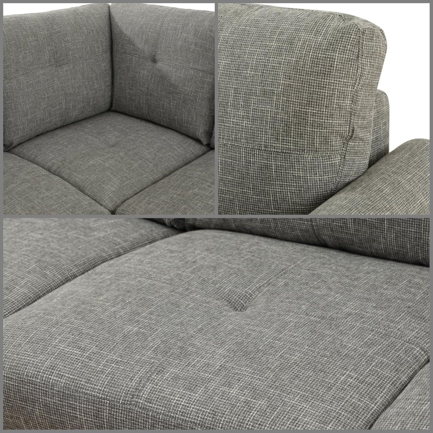 L Shaped Sectional Couches, Lounge Modular Sectional Sofa for Living Room Bedroom Furniture, Comfortable 4 Seat Couch with Ottoman Storage & Chaise, Grey