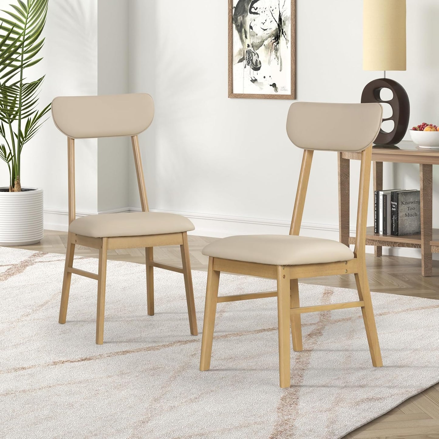 Ball & Cast 6-Piece Dining Table Set,59" Rectangular Dining Table with High Gloss White top, and 4 Upholstered Chairs & 1 Bench for Dining Room and Kitchen, Light Oak
