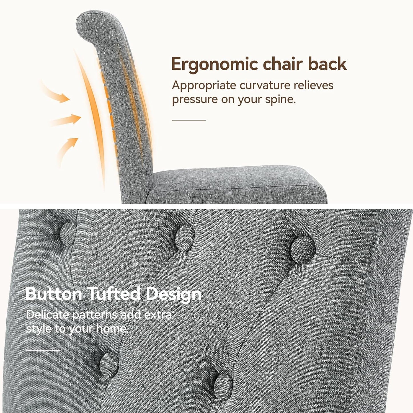 Upholstered Dining Chairs Set of 2, Button Tufted Parsons Dining Chair with Solid Wood Legs, Modern Fabric Side Chair for Dining Room/Kitchen/Restaurant/Hotel- Grey