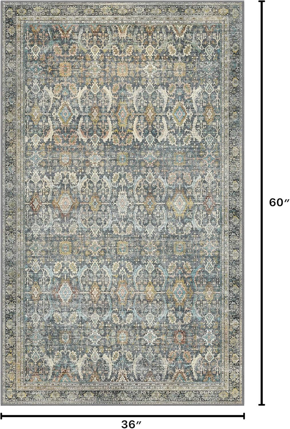3X5 Area Rugs Machine Washable Rugs for Living Room, Vintage Boho Large Rugs for Bedroom Dining Room, Non Slip Indoor Soft Distressed Lightweight Thin Low Pile Carpet, Terracotta